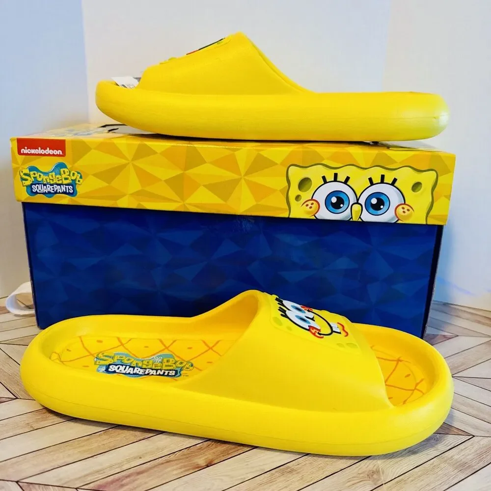 SpongeBob‎ SquarePants Men’s 8 Slides Ground Up Slip On Sandals Yellow Pool